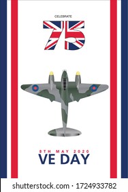 VE Day DDay Spitfire, Hurricane, Lancaster, Mosquito UK Vector Symbol Logo