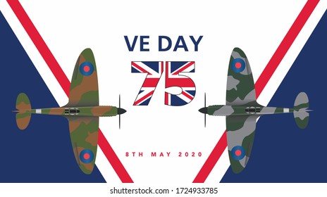 VE Day DDay Spitfire, Hurricane, Lancaster, Mosquito UK Vector Symbol Logo