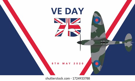 VE Day DDay Spitfire, Hurricane, Lancaster, Mosquito UK Vector Symbol Logo