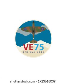 VE Day Spitfire Celebration Symbol Logo Vector