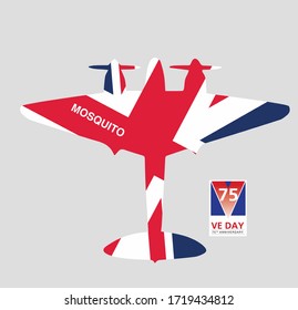 VE Day WW2 Anniversary 75th Logo Spitfire Lancaster Mosquito Hurricane