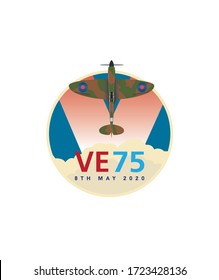 VE Day WW2 Anniversary 75th Logo Spitfire Design Vector