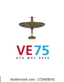 VE Day WW2 Anniversary 75th Logo Spitfire Design Vector