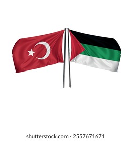 türk ve filistin bayrakları. Türkiye bayrağı. Filistin Bayrağı. Turkish flag and palestine flag on white background