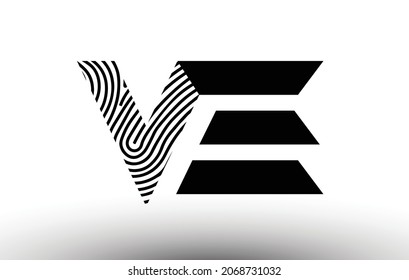 VE Fingerprint Zebra Letter Logo Design. VE Logo with fingerprint Creative Icon Vector Illustration