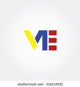 VE flat initial letter logo combining yellow, blue and red