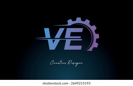 Logotipo de fusão da engrenagem VE - marca de letra industrial inspirada na tecnologia marca de letra industrial futurista marca de design para marcas de tecnologia e engenharia.