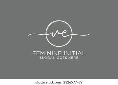 VE handwriting logo with circle template vector logo of initial signature, wedding, fashion, floral and botanical with creative template.