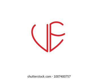 VE initial heart shape red colored logo