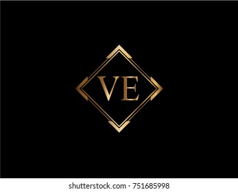 VE initial letter diamond shape golden logo