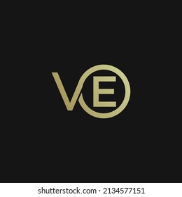 VE Initial letter logo inside circle shape inside rounded black and gold monogram