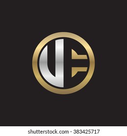 VE initial letters circle elegant logo golden silver black background