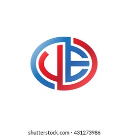 VE initial letters looping linked ellipse logo red blue