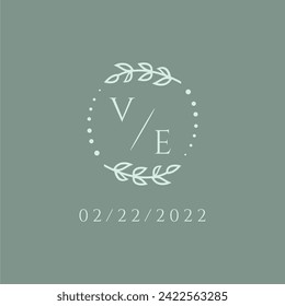 VE initial modern monogram wedding with creative circle line