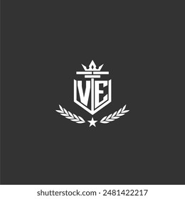 VE initial monogram brand logo design for crown vector image