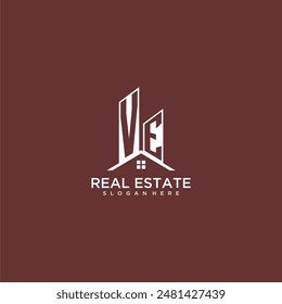 VE initial monogram building and roof logo for real estate