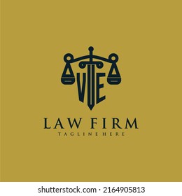 VE initial monogram for lawfirm logo with sword and scale