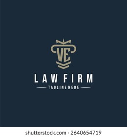 VE initial monogram logo law firm with pillar design