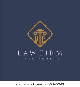 VE initial monogram logo for lawfirm with pillar in creative square design