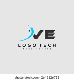 Monograma inicial VE para design de logotipo de tecnologia