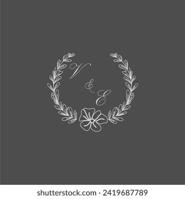 VE initial monogram wedding with creative leaf