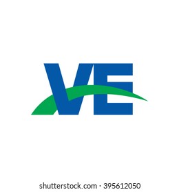 VE initial overlapping swoosh letter logo blue green