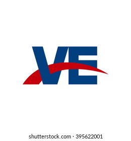 VE initial overlapping swoosh letter logo blue red