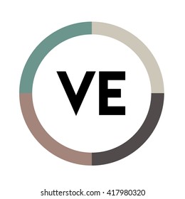 VE letter, four colors in abstract background logo, design identity in circle, alphabet letter