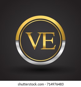 VE Letter logo in a circle, gold and silver colored. Vector design template elements for your business or company identity.