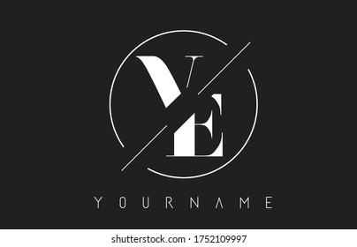 VE Letter Logo with Cutted and Intersected Design and Round Frame Vector Illustration