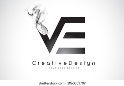 VE Letter Logo Design with Black Smoke. Creative Modern Smoke Letters Vector Icon Logo Illustration.