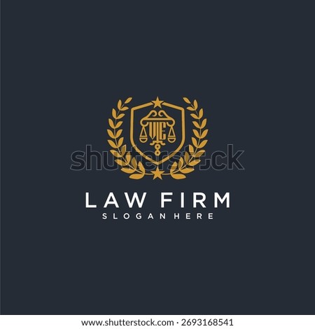 VE letter monogram logo for lawfirm with pillar and leaf image design