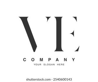 Design do logotipo VE. Estilo de fonte da letra inicial v e e serif. Tipografia clássica do nome da empresa. Logotipo ou identidade da moda. Ilustração vetorial.