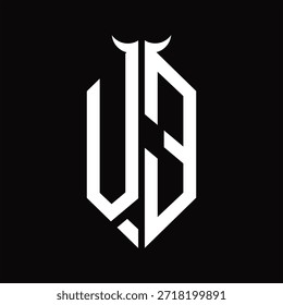 Monograma do logotipo VE com forma de chifre isolado modelo de design preto e branco sobre fundo preto