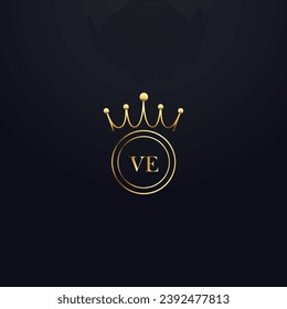 VE logo. V E design. White VE letter. VE V E letter logo design. Initial letter VE linked circle uppercase monogram logo  . golden latter logo