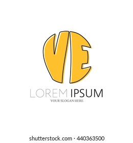 VE Logo. Vector Graphic Sphere Branding Letter Element. White Background
