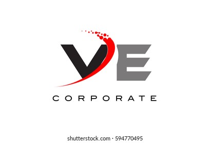 VE Modern Letter Logo Design with Red Swoosh and Dots