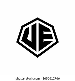 VE monogram logo with hexagon shape and line rounded style design template isolated on white background