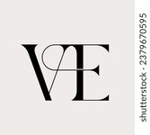 VE monogram logo signature icon. Elegant intertwined alphabet initials. Serif letter v, letter e. Luxury lettering sign. Modern deco design, fashion, beauty spa, wedding style characters typography.