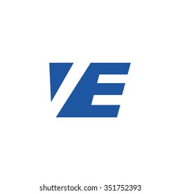 VE negative space letter logo blue