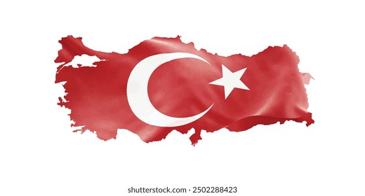 Türkiye haritası ve türk bayrağı. Red Turkish flag waving in Türkiye map