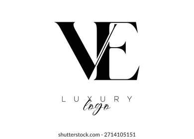 Logotipo de tipografia de monograma de letra serifa VE para identidade de marca premium elegante