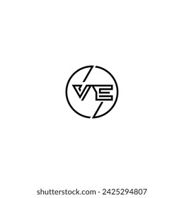 VE simple outline concept logo and circle of initial design black and white background