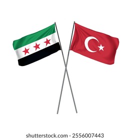 Türk ve Suriye Bayrakları. Vektörel Türkiye bayrağı ile Özgür Suriye bayrakları.
turkish and syrian flags vector