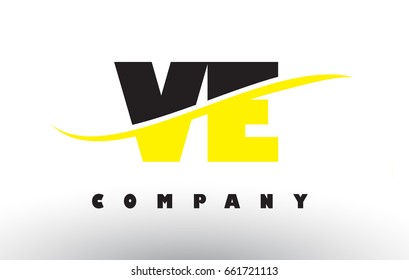 VE V E  Black and Yellow Letter Logo with White Swoosh and Curved Lines.