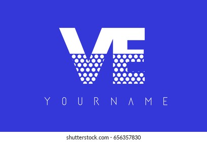 VE V E Dotted Pattern Letter Logo Design Vector with Blue Background.