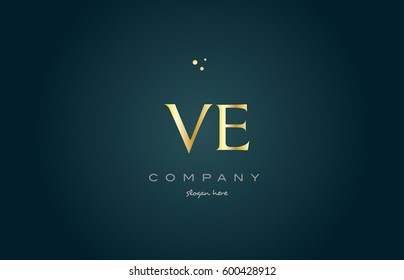 ve v e  gold golden luxury product metal metallic alphabet company letter logo design vector icon template green background