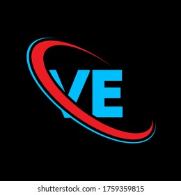 VE V E letter logo design. Initial letter VE linked circle uppercase monogram logo red and blue. VE logo, V E design. ve, v e