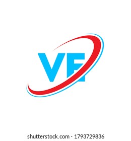 VE V E Buchstaben Logo Design. Anfangsbuchstabe VE verlinkten Kreis Großbuchstaben Monogramm Logo rot und blau. VE Logo, V E Design. ve, v e	