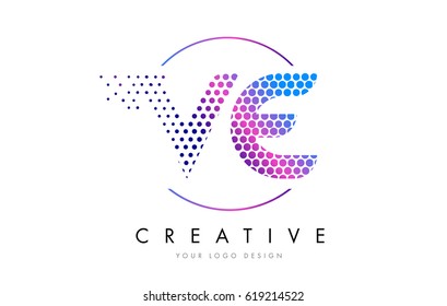 VE V E Pink Magenta Dotted Bubble Letter Logo Design. Dots Lettering Vector Illustration